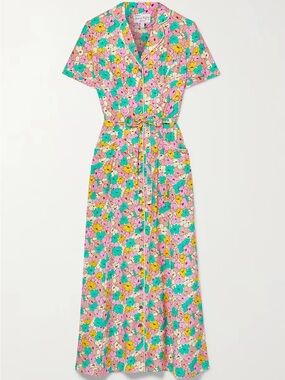 HVN 100% silk midi shirtdress